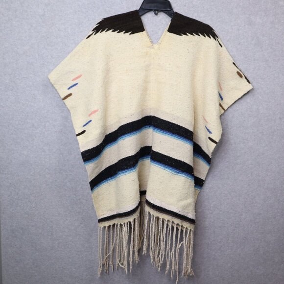 Central American Hand Woven Poncho Fring Bottom Aztec‎ - Picture 6 of 10